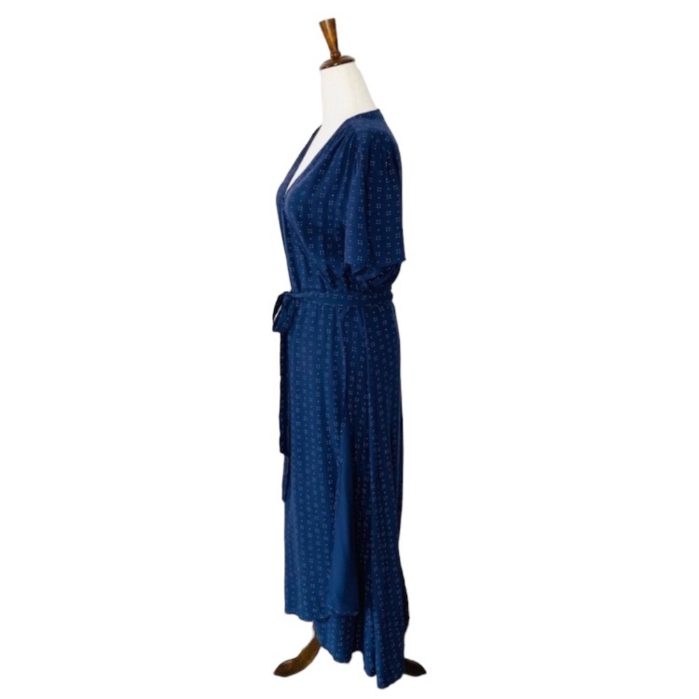 Gap navy blue short sleeve maxi wrap dress with tiny white polka dots, XL - Picture 7 of 11